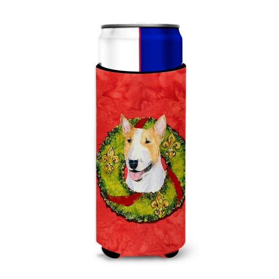 Bull Terrier Cristmas Wreath Ultra Hugger for slim cans