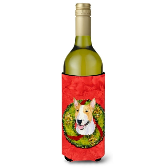 Bull Terrier Cristmas Wreath Wine Bottle Hugger