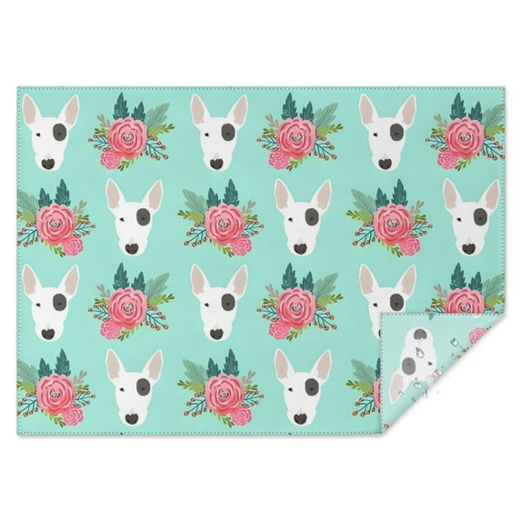 Bull Terrier Dog and Flower Florals Rectangle Tablecloth 60"x84",Waterproof Polyester Rectangle Table Cloth, Wipeable Spillproof Polyester Tablecloth for Dining, Camping, Indoor and Outdoor