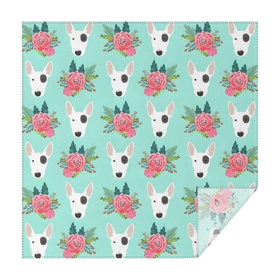 Bull Terrier Dog and Flower Florals Square Tablecloth,Waterproof Square Table Cover,Wipeable Spillproof Washable Table Cover for Home Kitchen Party Decor 42"X42"(107x107cm)