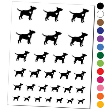 Bull Terrier Dog with Heart Water Resistant Temporary Tattoo Set Fake Body Art Collection - Black
