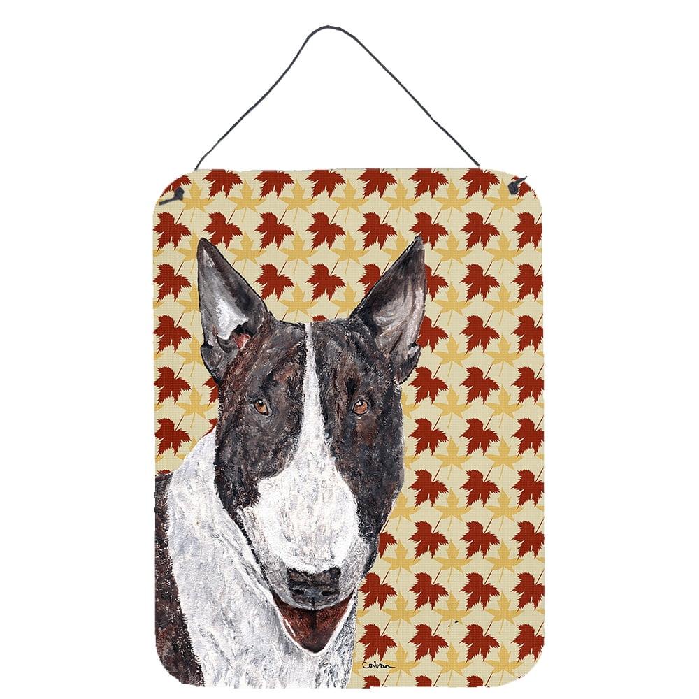 Bull Terrier Fall Leaves Aluminium Metal Wall or Door Hanging Prints