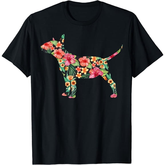 Bull Terrier Flower Funny Dog Silhouette Floral Gifts Women T-Shirt