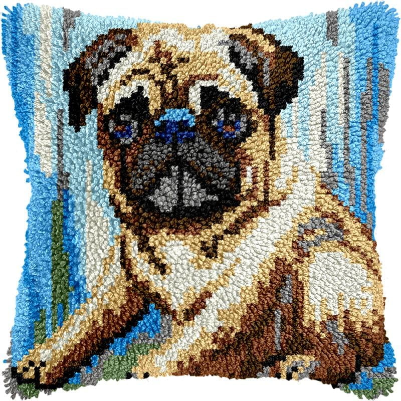 Bull Terrier Latch Hook Pillow Kits Cushion Pillowcase with Pattern Printed Canvas Sofa Hooking Pillows Crafts Embroidery Latch Hooking Crochet Kits 17x17 inch(13)