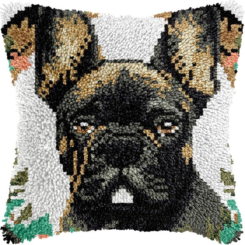 Bull Terrier Latch Hook Pillow Kits Pillow Cover Pattern Printed Canvas Crochet Cross Stich Hooking Pillowcase Cushion Crafts Embroidery Latch Hooking Crochet Kits Set 17x17 inch(22)