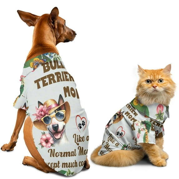 Bull Terrier Mom Like a Normal Mom Except Much Cooler Happy Mother's Day Hawaiian Summer Shirt for Small Medium Large Dog Cat Bully Dog Lovers Gifts Idea - 02004