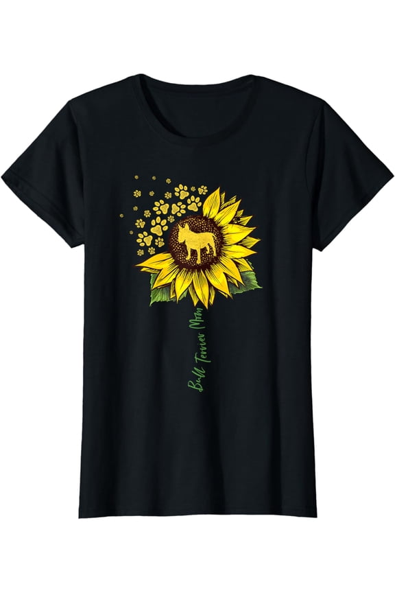 Bull Terrier Mom Sunflower Bull Terrier Lover Gifts Dog Mama T-Shirt