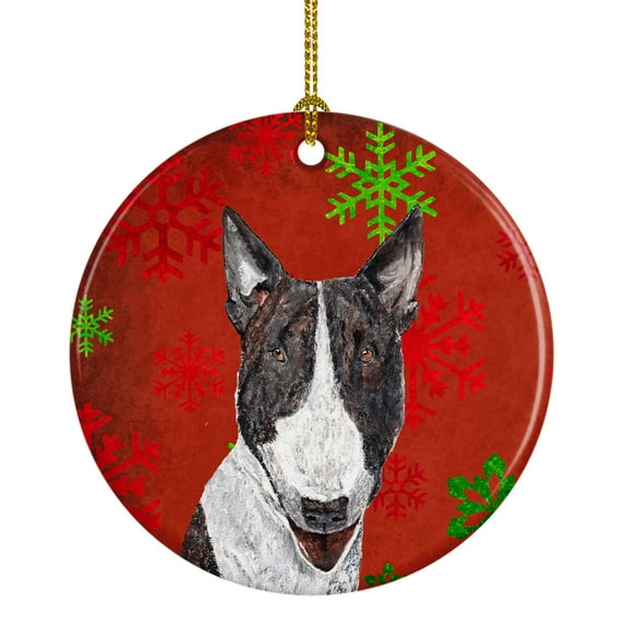 Bull Terrier Red Snowflakes Holiday Ceramic Ornament