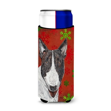 Bull Terrier Red Snowflakes Holiday Ultra Hugger for slim cans