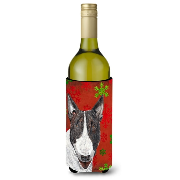 Bull Terrier Red Snowflakes Holiday Wine Bottle Hugger