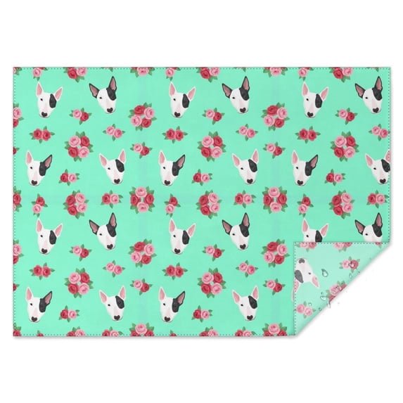 Bull Terrier and Rose Green Pattern Waterproof Tablecloth, Rectangular ...