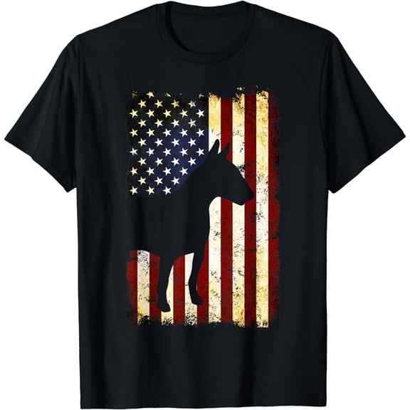 Bull Terrier Silhouette American Flag 4th of July T-Shirt