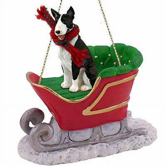 Bull Terrier Sleigh Ride Christmas Ornament Brindle - DELIGHTFUL!