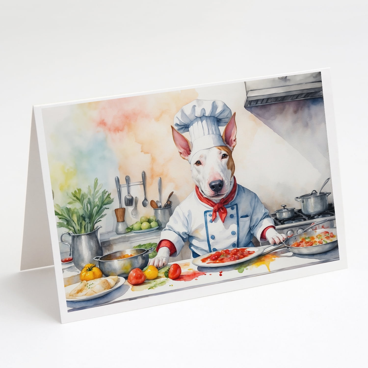 Bull Terrier The Chef Greeting Cards Pack of 8 7 in x 5 in