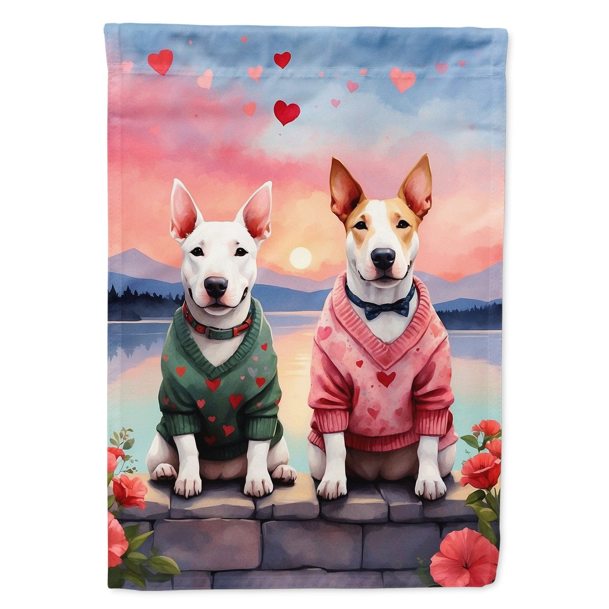 Bull Terrier Two Hearts House Flag