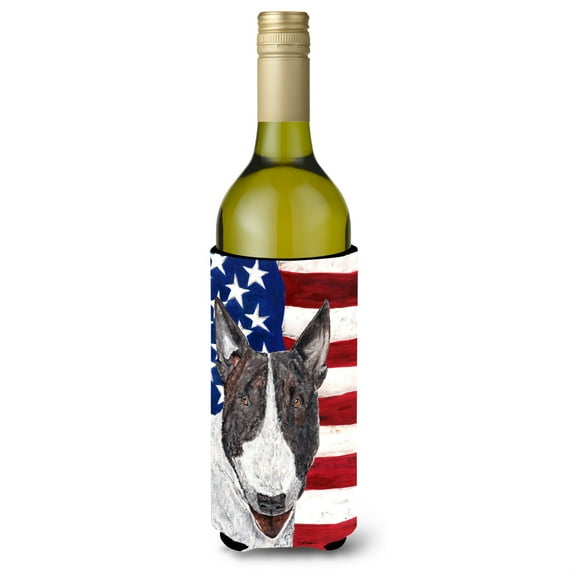 Bull Terrier USA American Flag Wine Bottle Beverage Insulator Beverage Insulator Hugger