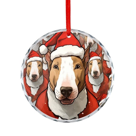 Bull Terrier Wear Santa Hat Christmas Ornament Birthday Gifts for Pets Christmas Ornaments Crystal Hanging Xmas Tree Decorations for Family Couples Friends