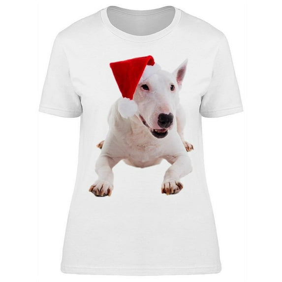 Bull Terrier Wearing Santa's Hat T-Shirt Women -Image by Shutterstock, Female Small