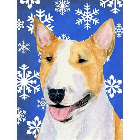 Bull Terrier Winter Snowflakes Holiday Flag Garden Size