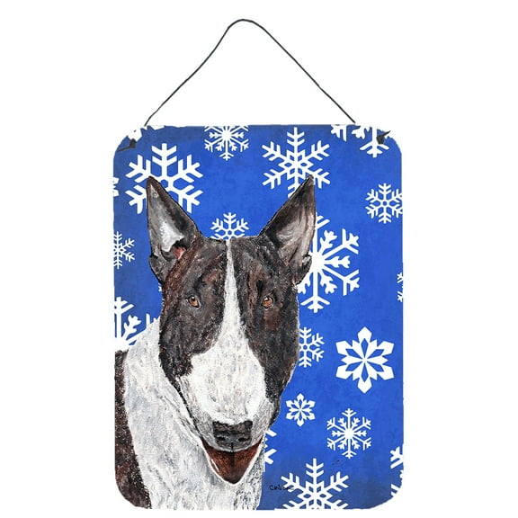 Bull Terrier Winter Snowflakes Wall or Door Hanging Prints
