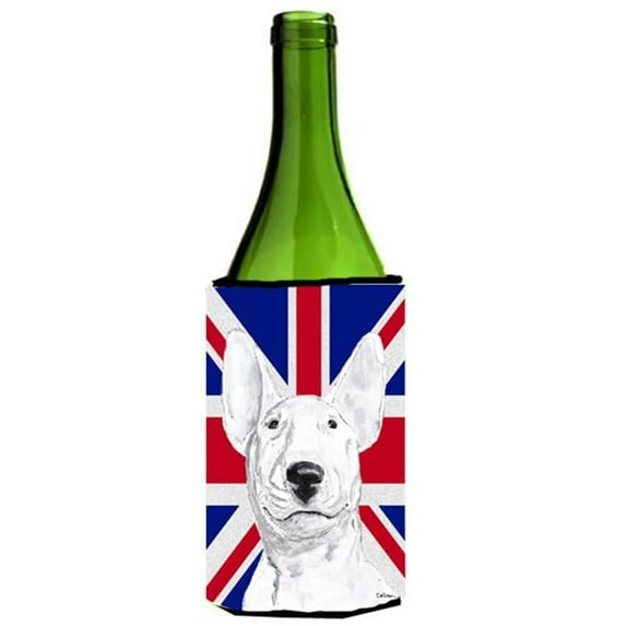 Bull Terrier With English Union Jack British Flag Wine bottle sleeve Hugger - 24 Oz.