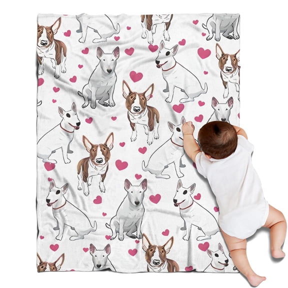 Bull Terriers and Hearts Blanket,Comfortable Soft Flannel Throw Blanket,All Season,Warm Lightweight Blankets for Sofa Bed Couch Living Room Chair,30"x40"(80x100cm)