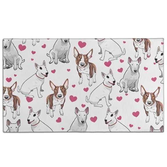 Bull Terriers and Hearts Door Rugs,Washable Non Slip Door Mats Indoor,Decorative Door Mats,Entry Mat Indoor for Entrance,Bedroom,Kitchen,Bathroom,17"x30"