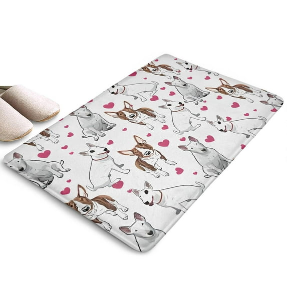 Bull Terriers and Hearts Flannel Non Slip Door Rugs,Washable Door Mats Indoor,Decorative Door Mats,Dirt-Resistant and Absorbent Doormat for Entrance,Bedroom,Kitchen,Bathroom,23.5x16in(60x40cm)