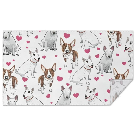 Bull Terriers and Hearts Rectangle Tablecloth 60"x102",Waterproof Polyester Rectangle Table Cloth, Wipeable Spillproof Polyester Tablecloth for Dining, Camping, Indoor and Outdoor