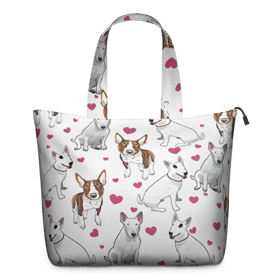 Bull Terriers and Hearts Travel Tote Bags for Women Carry On,Large Weekender Bags for Women Travel,Multi Functional Duffle Bag for Work,Shopping,Sports
