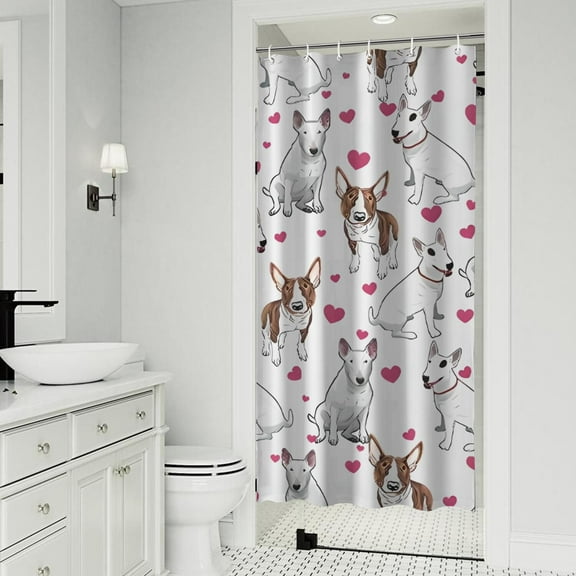 Bull Terriers and Hearts Shower Curtain 36"x72" ,Bathroom Decorative Shower Curtains Set with 12 Hooks,Modern Waterproof Washable Shower Curtain