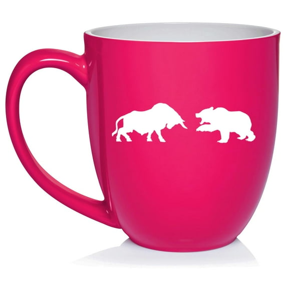 Bull Vs Bear Stock Market Day Trader Ceramic Coffee Mug Tea Cup Gift for Her, Him, Friend, Coworker, Wife, Husband (16oz Hot Pink)