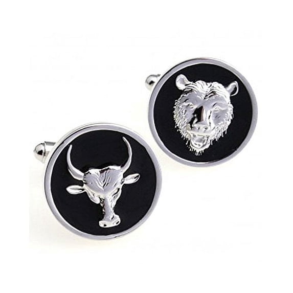 Bull and Bear Cufflinks - 3D, Silver-Black