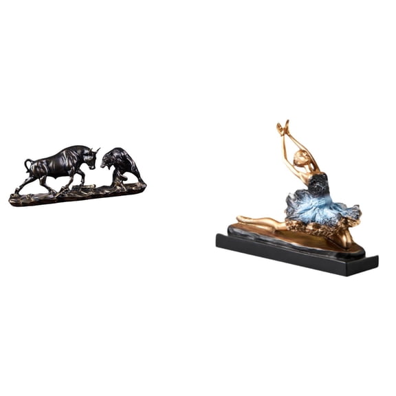 Bull and Bear Fight Figurine Desktop Statue Ballet Dancer Resin Sculpture Ornament for Home Office Decor Girls