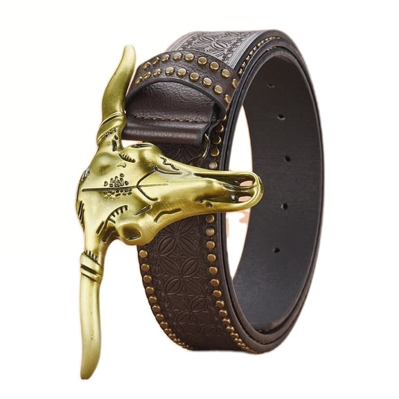 Bull head belt Men's embossed belt Western denim personalized rivet belt Men's belt trendy