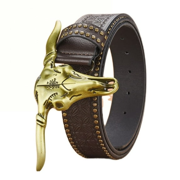 Bull head belt Men's embossed belt Western denim personalized rivet belt Men's belt trendy