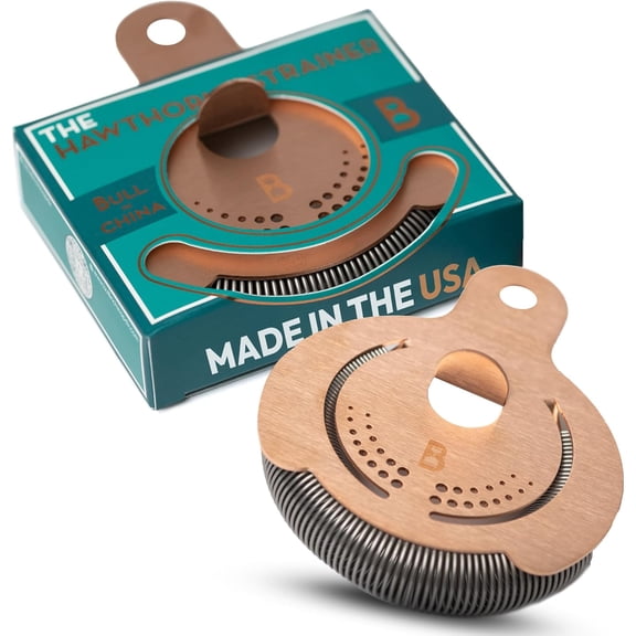 Bull in China Hawthorne Strainer, US Made, Cocktail Strainer, Bar Strainer, Professional Bar Tools, Great For All Cocktail Shakers (Solid Copper)