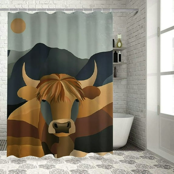 Bull mountains art deco Bathroom Decor Set , multi size Colorful Luxurious Graphic Print Polyester Fabric Fashion Bathroom Decor Sets with Hooks 100%聚酯纤维 shower curtain for Bathroom shower curtain