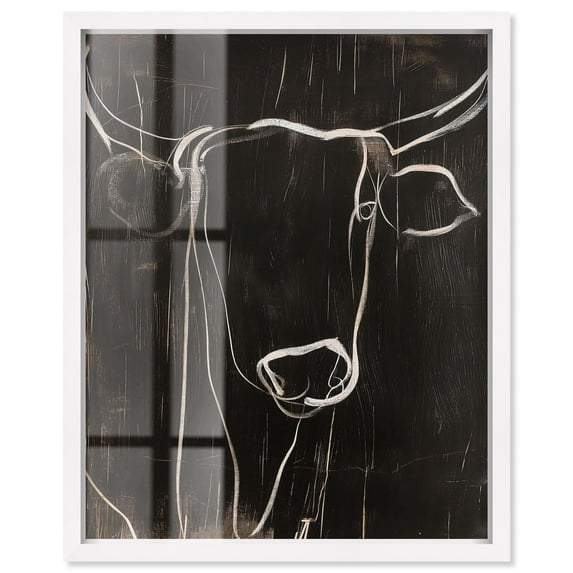 Bull on Black Shadowbox Print Farmhouse Art by Art Remedy, White Frame, 30 x 36