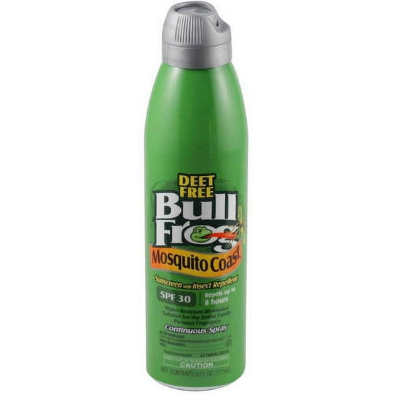 BullFrog Mosquito Coast Continuous Spray Sunscreen with Insect Repellent, SPF 30, 6 Fl Oz
