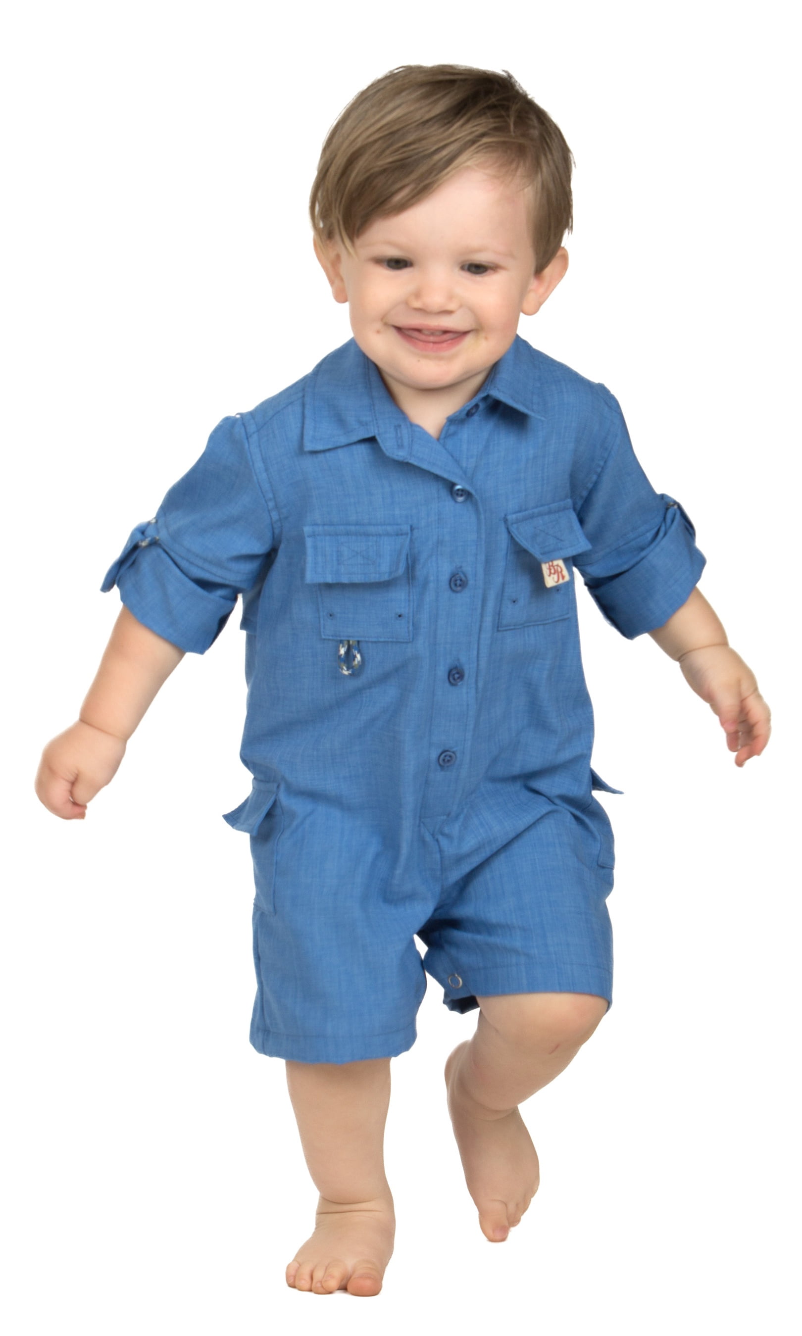 BullRed Baby Vented One Piece Fishing Shortall Romper w/ Snap Closure (6 Solid Colors)