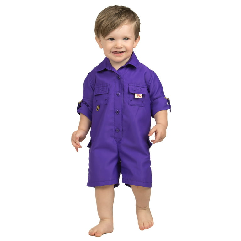 BullRed Baby Vented One Piece Fishing Shortall Romper w/ Snap Closure (6  Solid Colors)