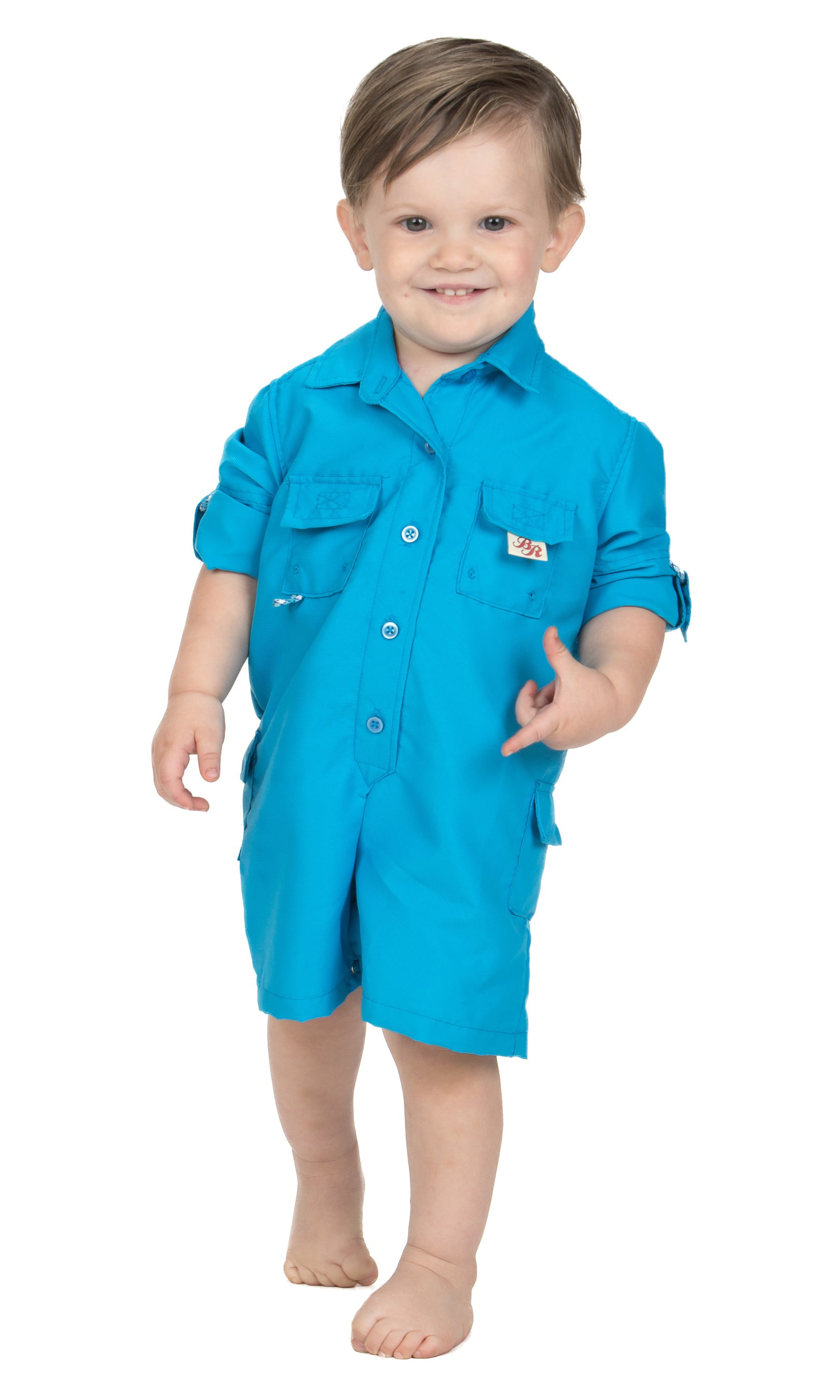 BullRed Baby Vented One Piece Fishing Shortall Romper w/ Snap Closure (6  Solid Colors) 