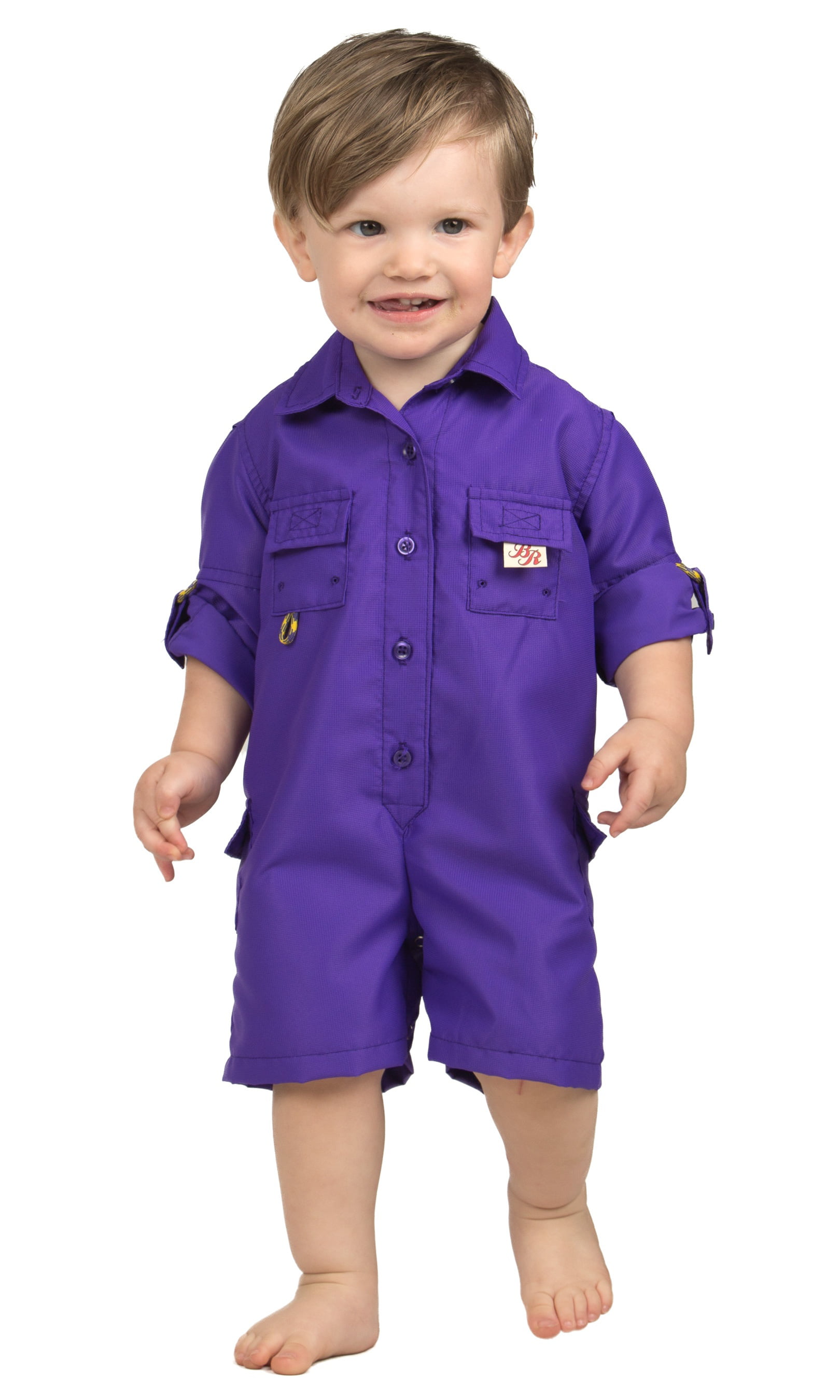 BullRed Baby Vented One Piece Fishing Shortall Romper w/ Snap Closure (6  Solid Colors) 