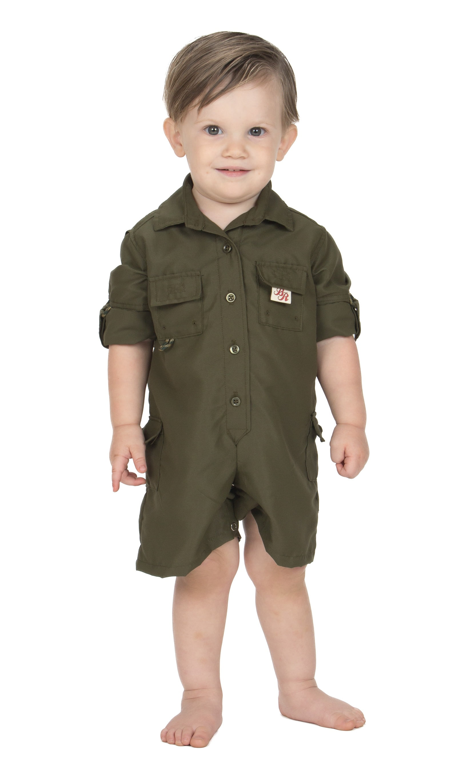 BullRed Baby Vented One Piece Fishing Shortall Romper w/ Snap Closure (6 Solid Colors)