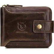 Bullcaptain Genuine Leather Wallet for Men Large Capacity ID Window Card Case with Zip