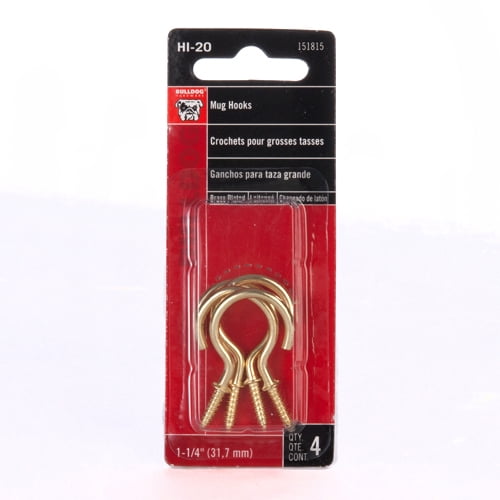 Bulldog 4pk Mug Hooks, Brass