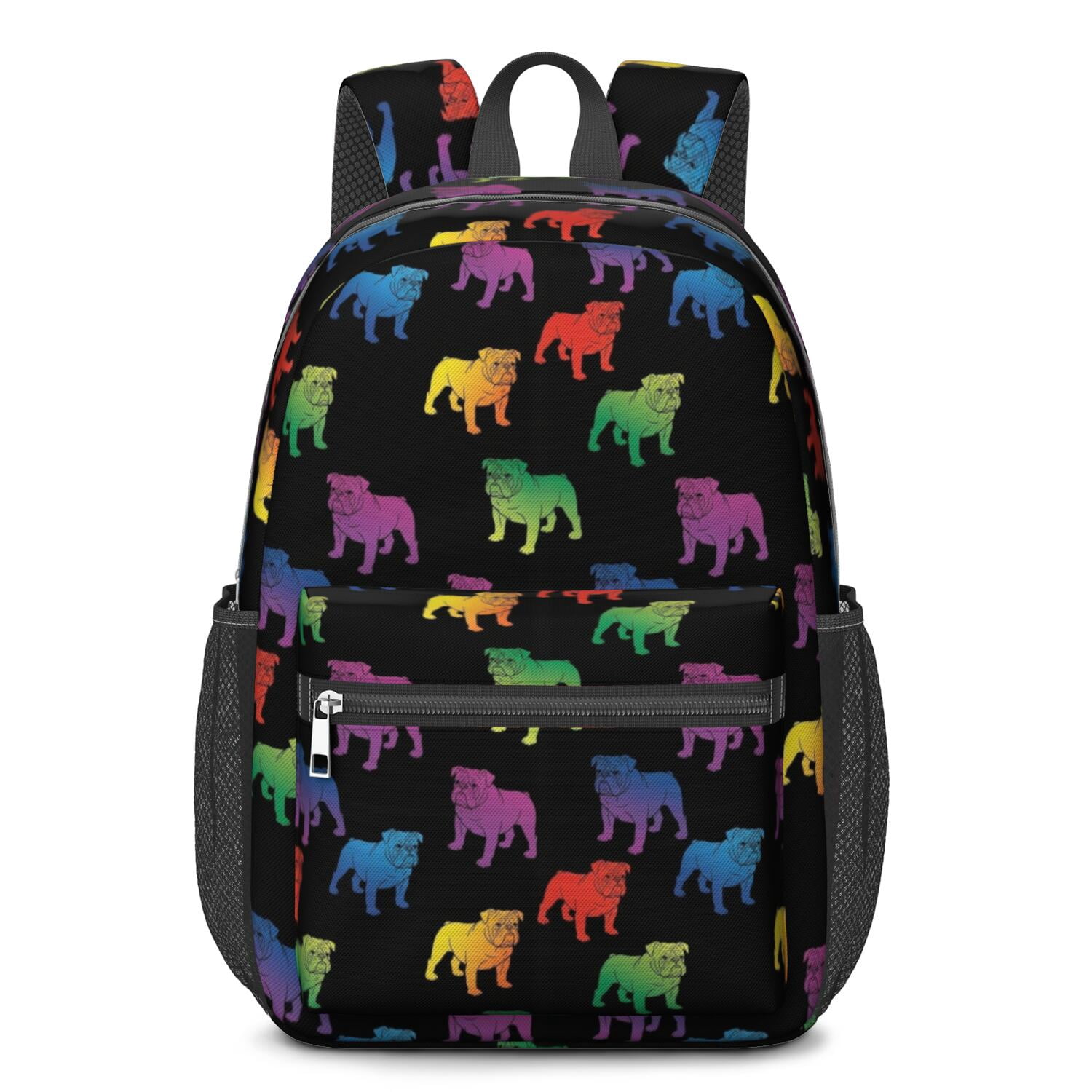 Bulldog Black Pattern 17" Waterproof Oxford School Backpacks for Teens ...