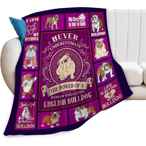 Bulldog Blanket Cute Dog Plush Throw Blanket Super Soft Cozy Warm Fleece Dog Bedding Blanket Gifts for Kids Girls Boys Women 60"X80"