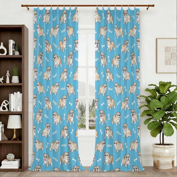 Bulldog and Bone Blue Pattern Pinch Pleat Semi Sheer Linen Curtains ...